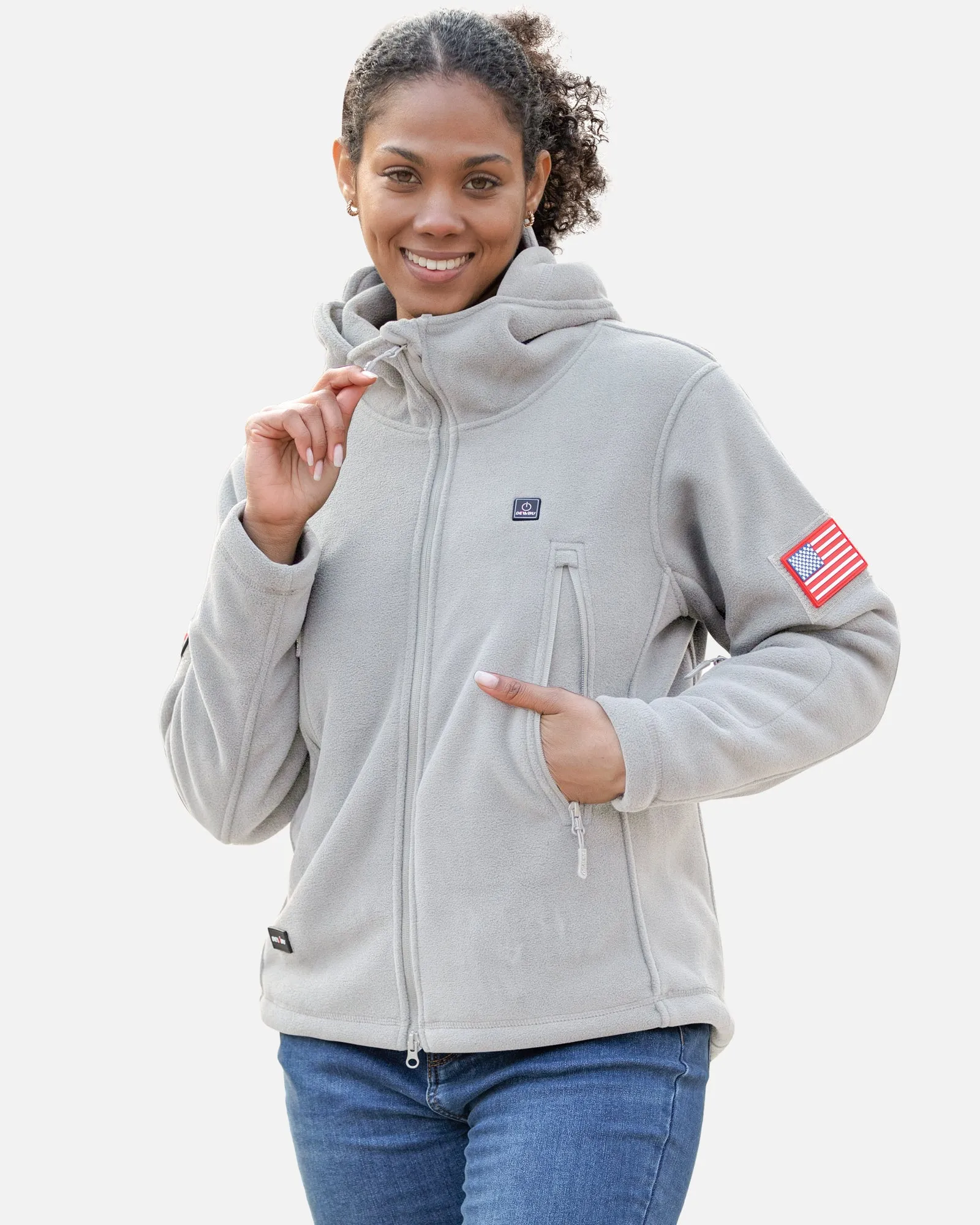 Women's Polar Fleece Heated Jacket With 12V Battery Pack - Heather Grey sold by DEWBU product image thumbnail 2