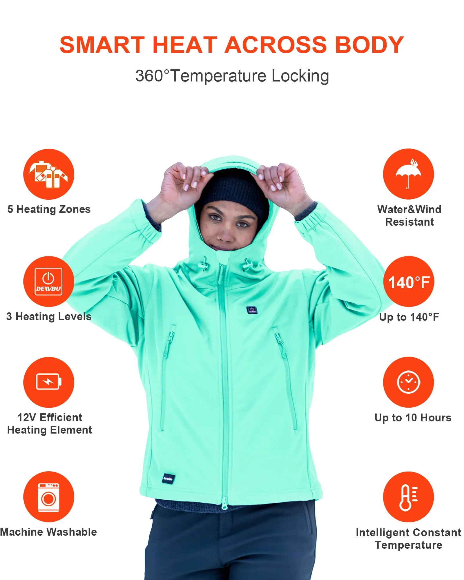 Women's Soft Shell Heated Jacket With 12V Battery Pack -Mint sold by DEWBU product image thumbnail 4