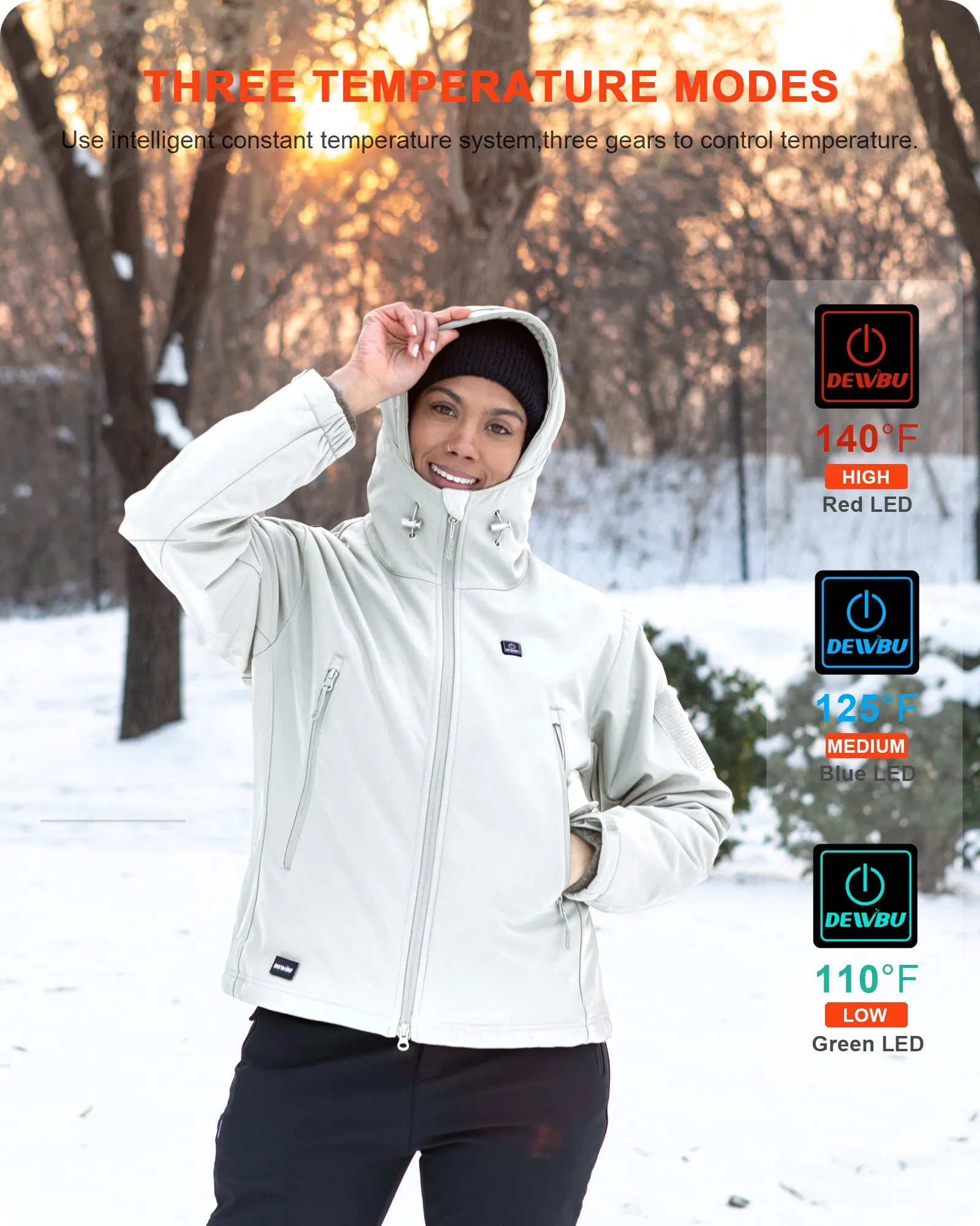 Women's Soft Shell Heated Jacket With 12V Battery Pack -Ice Grey sold by DEWBU product image thumbnail 5