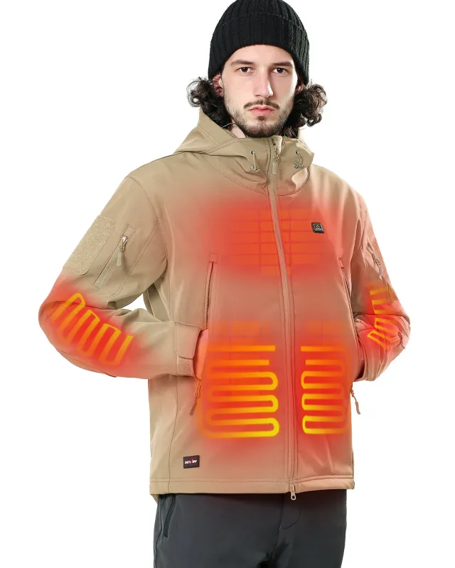 Men's Soft Shell Heated Jacket With 12V Battery Pack - Khaki sold by DEWBU