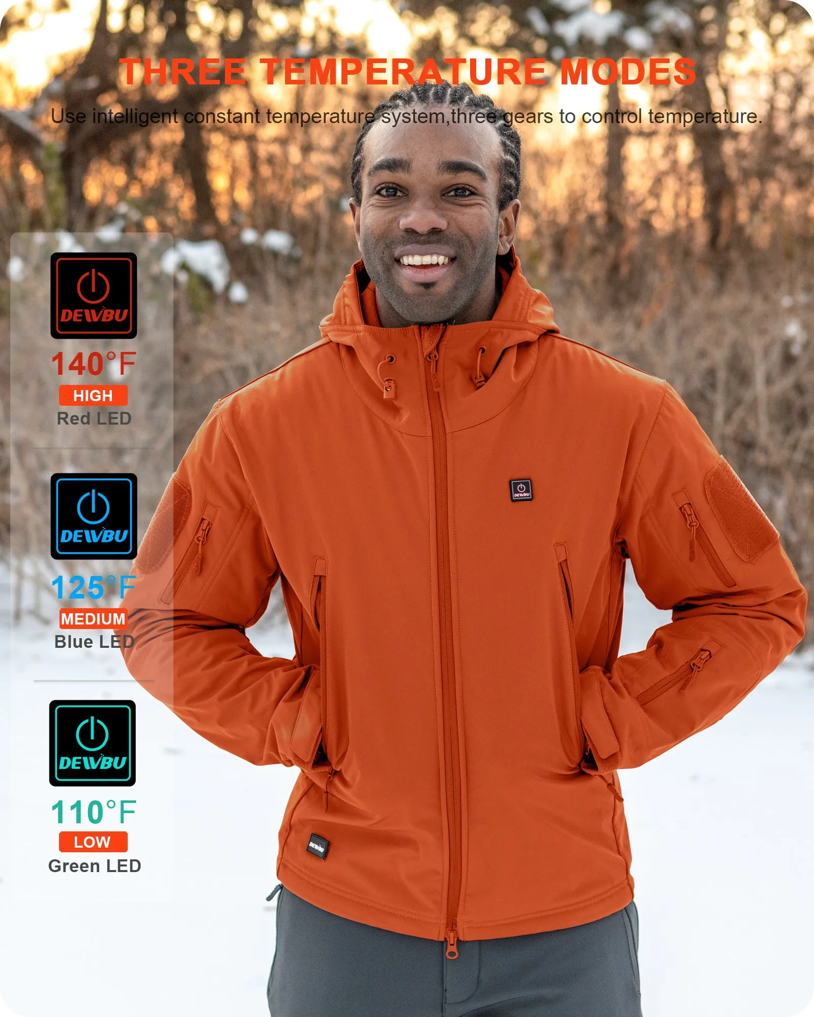 Men's Soft Shell Heated Jacket With 12V Battery Pack - Orange sold by DEWBU product image thumbnail 5