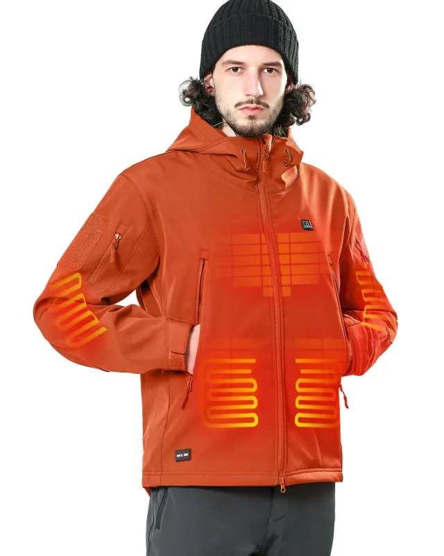 Men's Soft Shell Heated Jacket With 12V Battery Pack - Orange sold by DEWBU