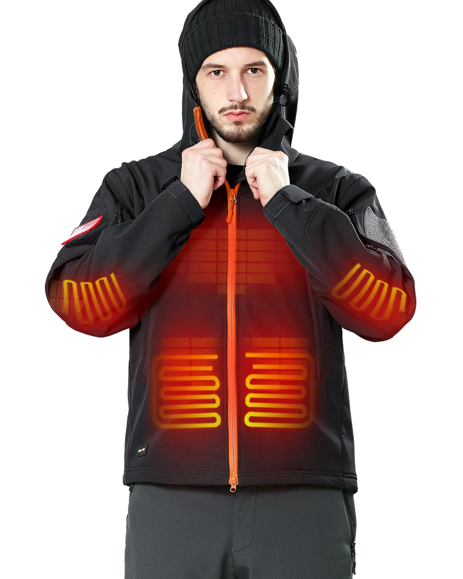 Men's Soft Shell Heated Jacket With 12V Battery Pack - Blaze Orange Zipper sold by DEWBU
