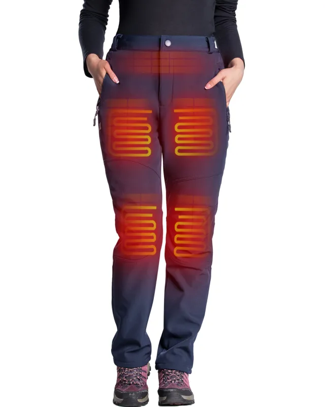 Women's Soft Shell  Heated Pants with 12V Battery Pack Fleece Lined -Dark Blue sold by DEWBU