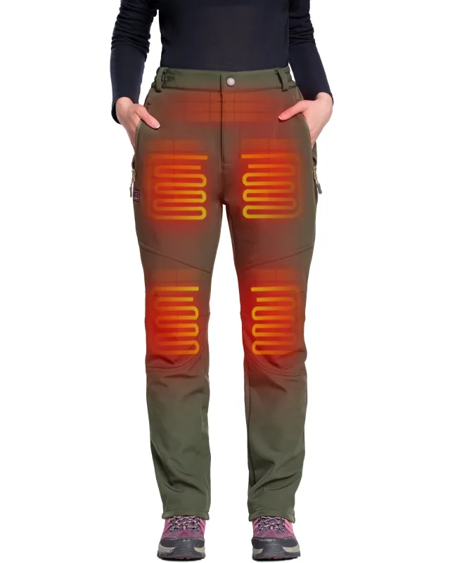 Women's Soft Shell  Heated Pants with 12V Battery Pack Fleece Lined -Olive Green sold by DEWBU