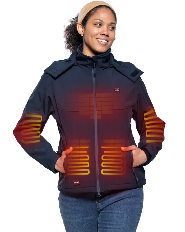 Women's Soft Shell Heated Jacket Detachable Hood With 12V Battery Pack - Dark Blue sold by DEWBU
