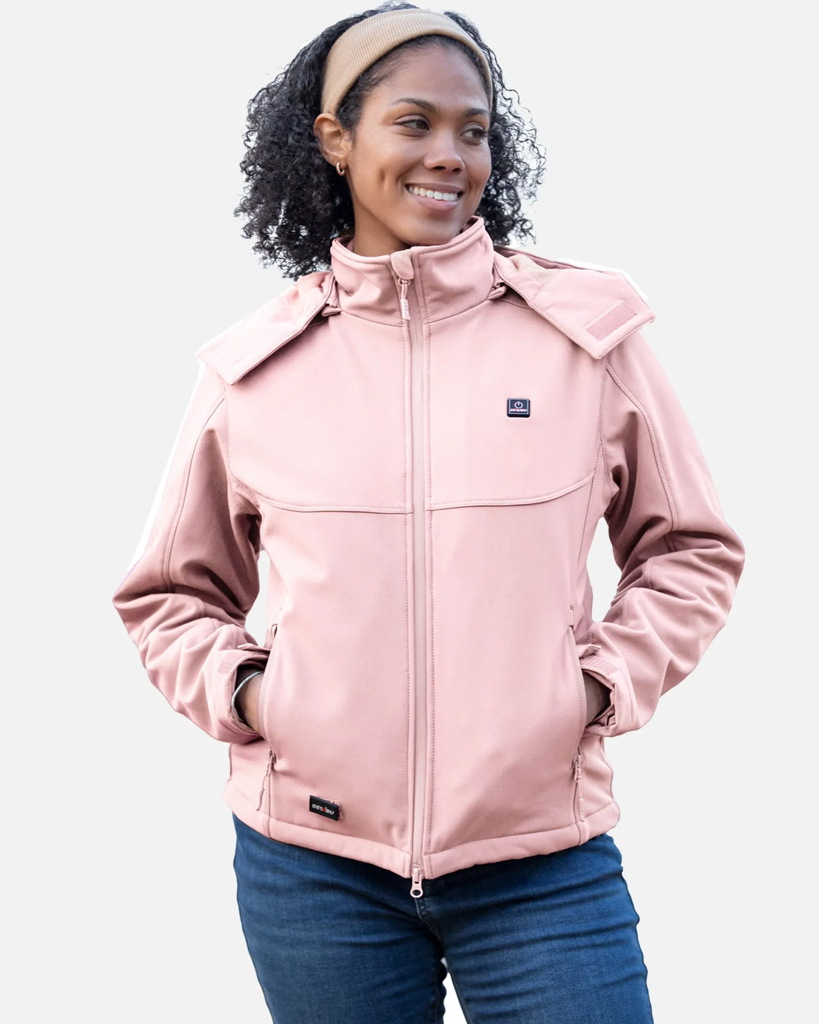Women's Soft Shell Heated Jacket Detachable Hood With 12V Battery Pack - Pink sold by DEWBU product image thumbnail 2