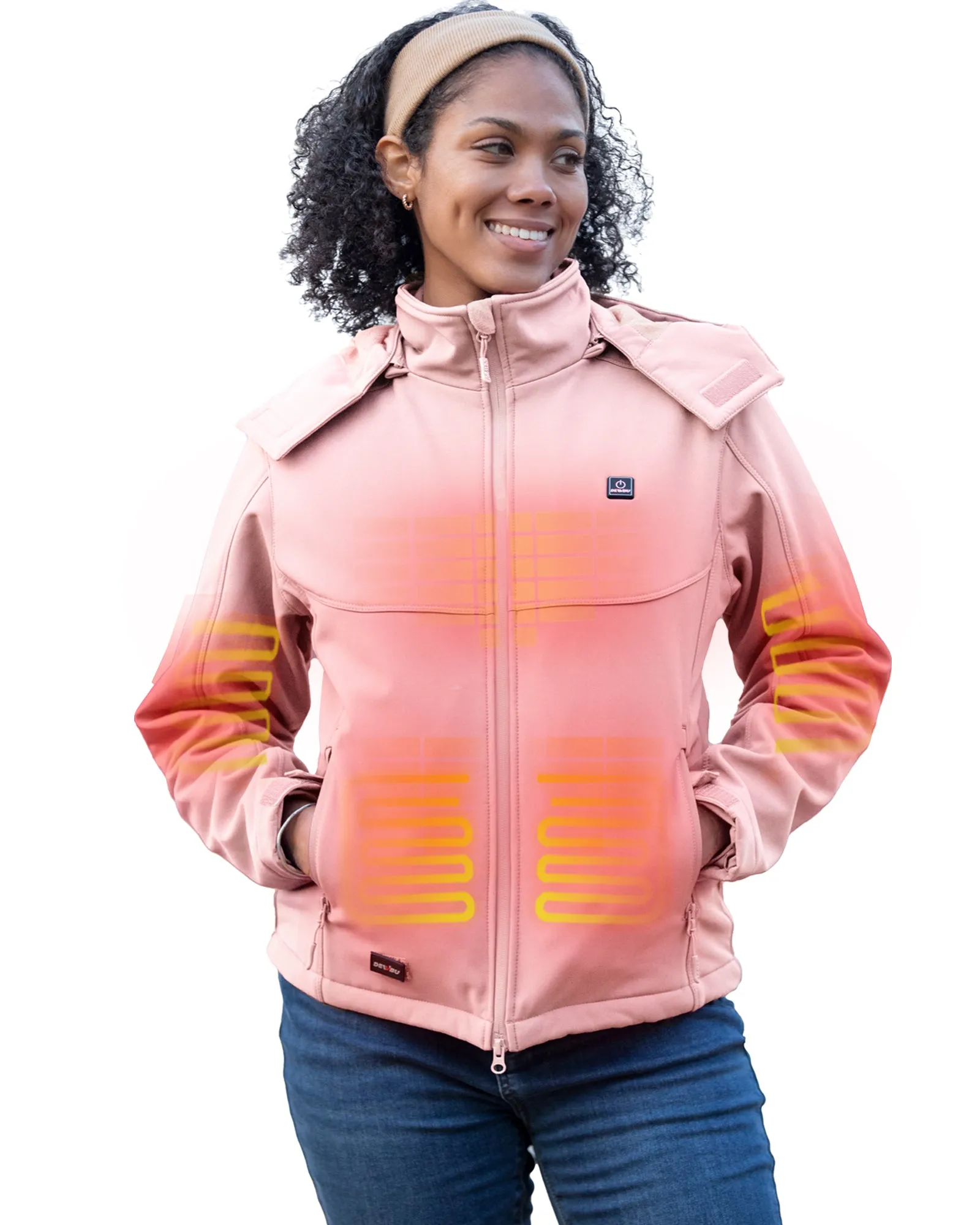 Women's Soft Shell Heated Jacket Detachable Hood With 12V Battery Pack - Pink sold by DEWBU