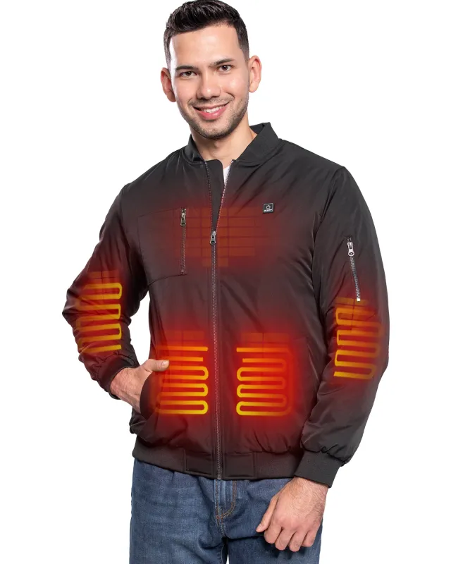 Men's Heated Bomber Padded Jacket with 12V Battery Pack -Black With Black Zipper sold by DEWBU