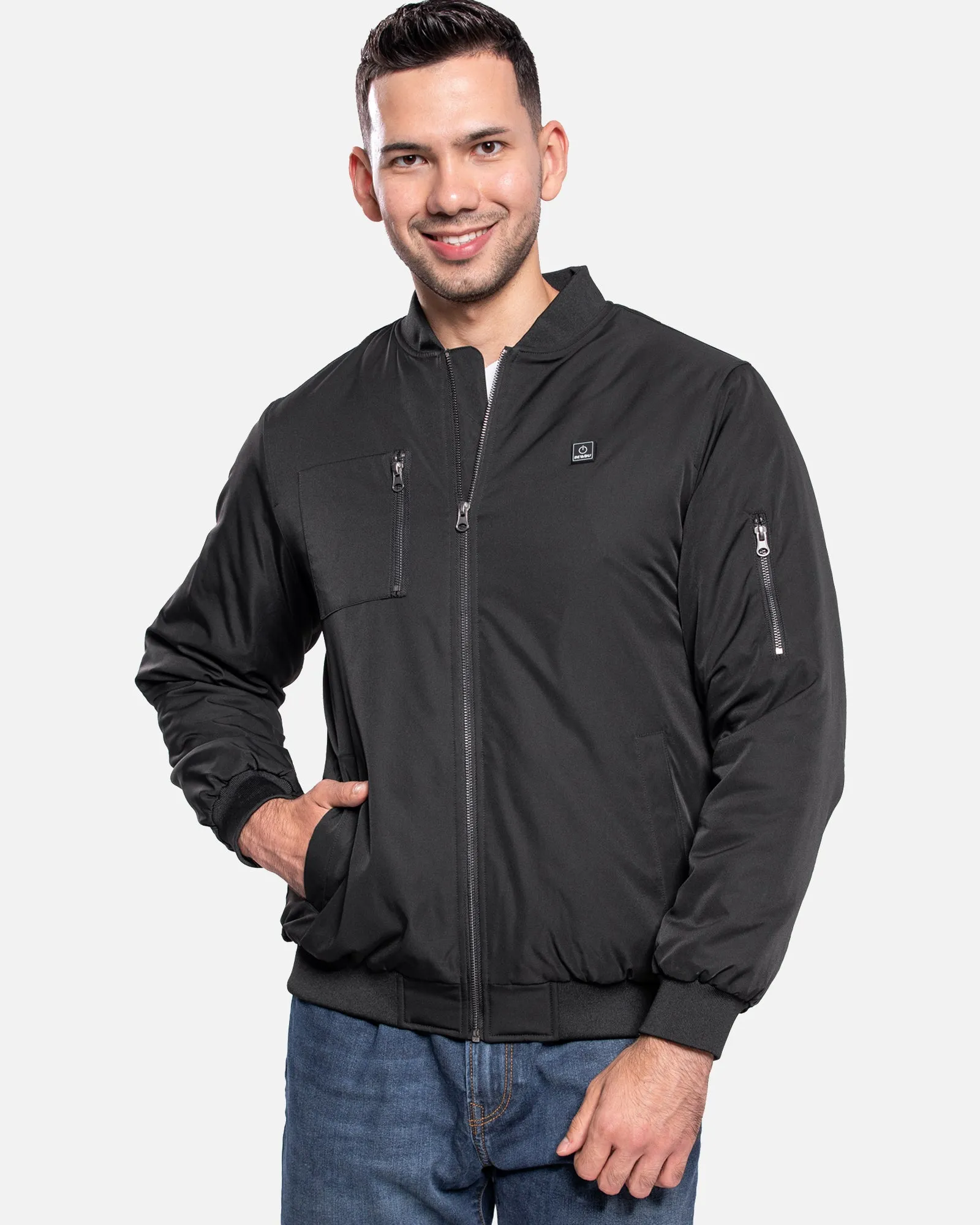 Men's Heated Bomber Padded Jacket with 12V Battery Pack -Black With Black Zipper sold by DEWBU product image thumbnail 2