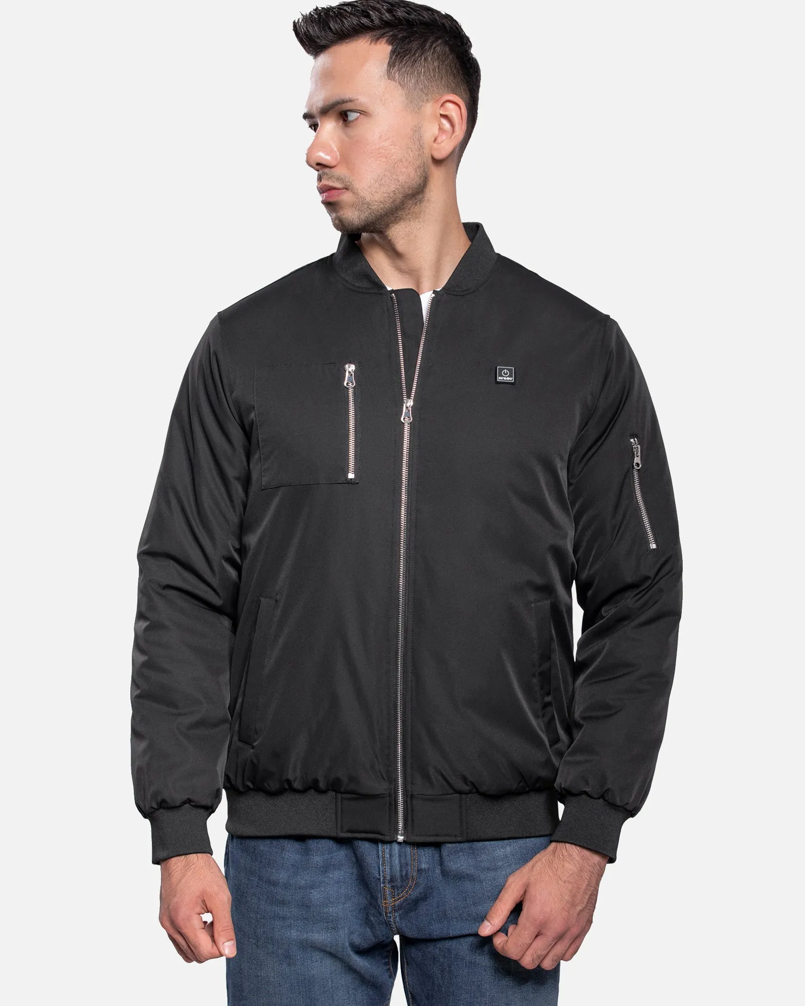 Men's Heated Bomber Padded Jacket with 12V Battery Pack -Black With Silver Zipper sold by DEWBU product image thumbnail 2