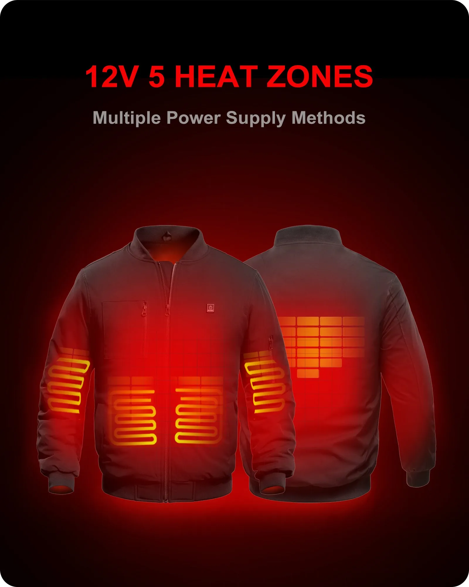 Men's Heated Bomber Padded Jacket with 12V Battery Pack -Black With Silver Zipper sold by DEWBU product image thumbnail 3