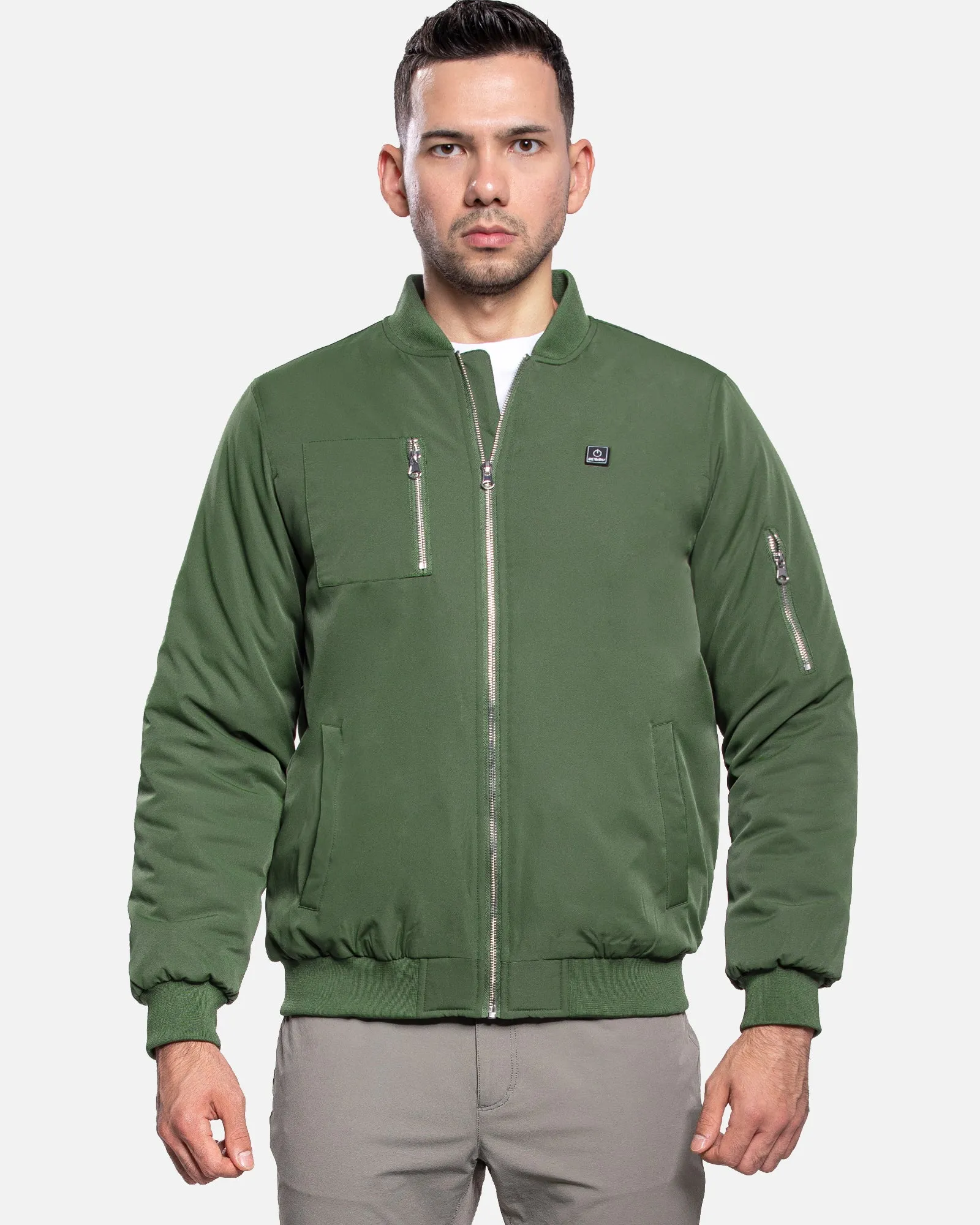 Men's Heated Bomber Padded Jacket with 12V Battery Pack -Olive Green sold by DEWBU product image thumbnail 2