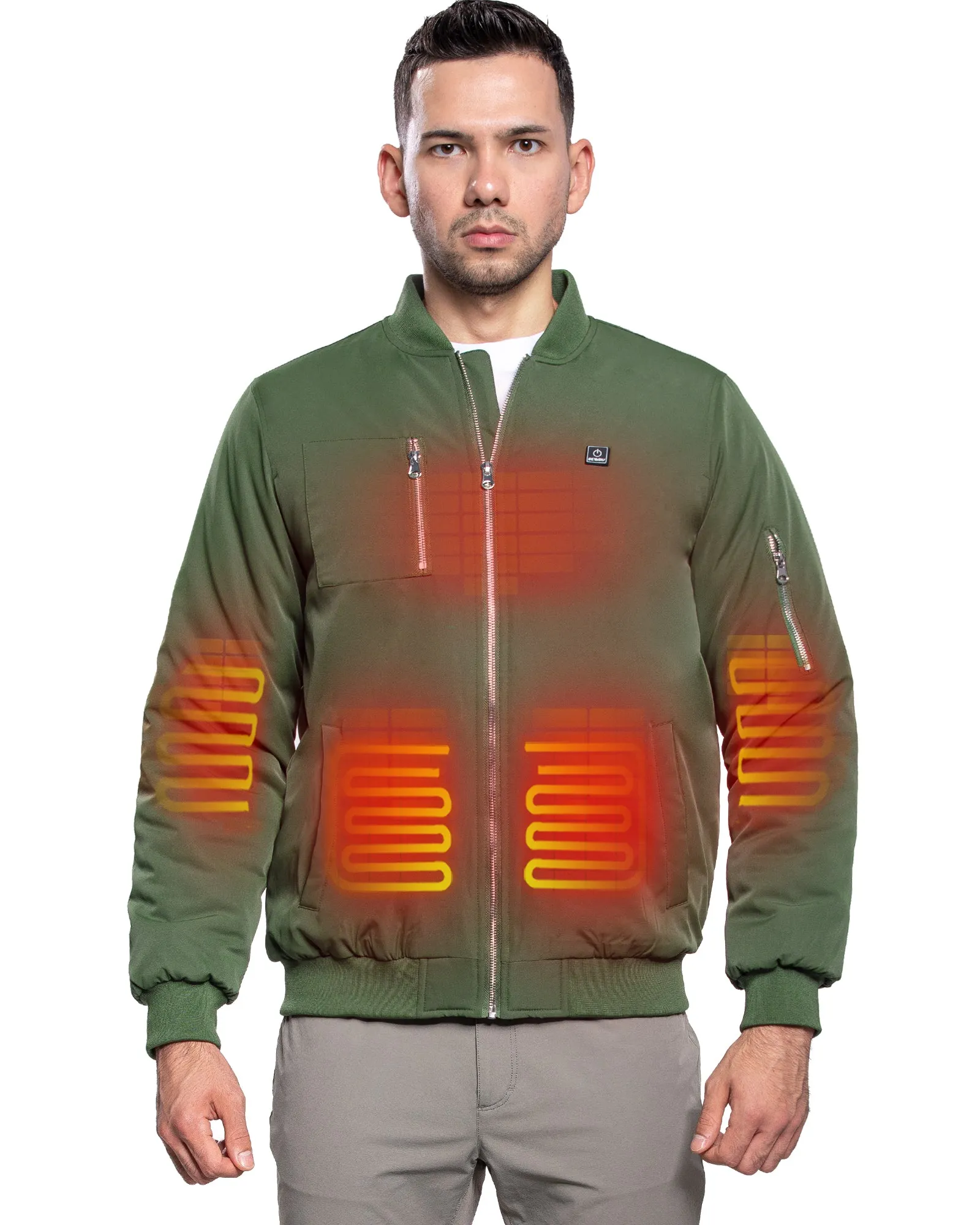 Men's Heated Bomber Padded Jacket with 12V Battery Pack -Olive Green sold by DEWBU