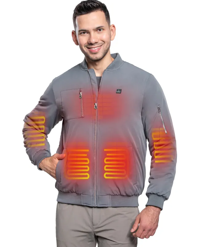 Men's Heated Bomber Padded Jacket with 12V Battery Pack -Grey sold by DEWBU