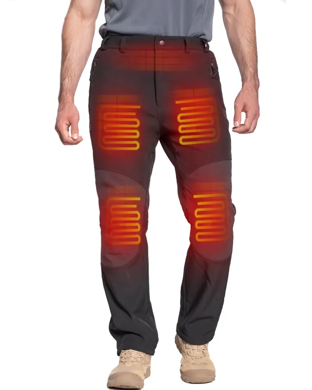 Men's Soft Shell Heated Pants with 12V Battery Pack Fleece Lined - Black sold by DEWBU