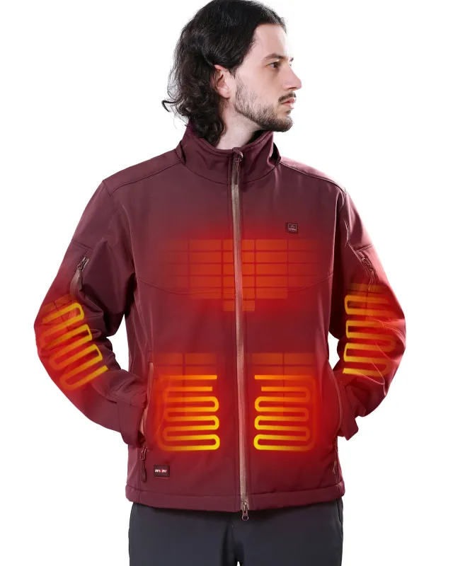 [New Color] Men's Heated Jacket Detachable Hood With 12V Battery Pack - Red sold by DEWBU