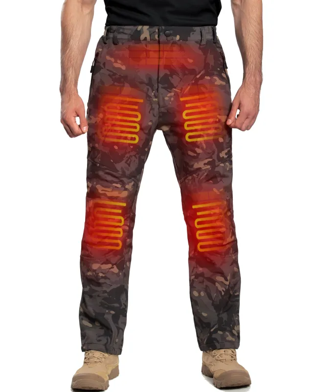 Men's Soft Shell  Heated Pants with 12V Battery Pack Fleece Lined - Black Camo sold by DEWBU