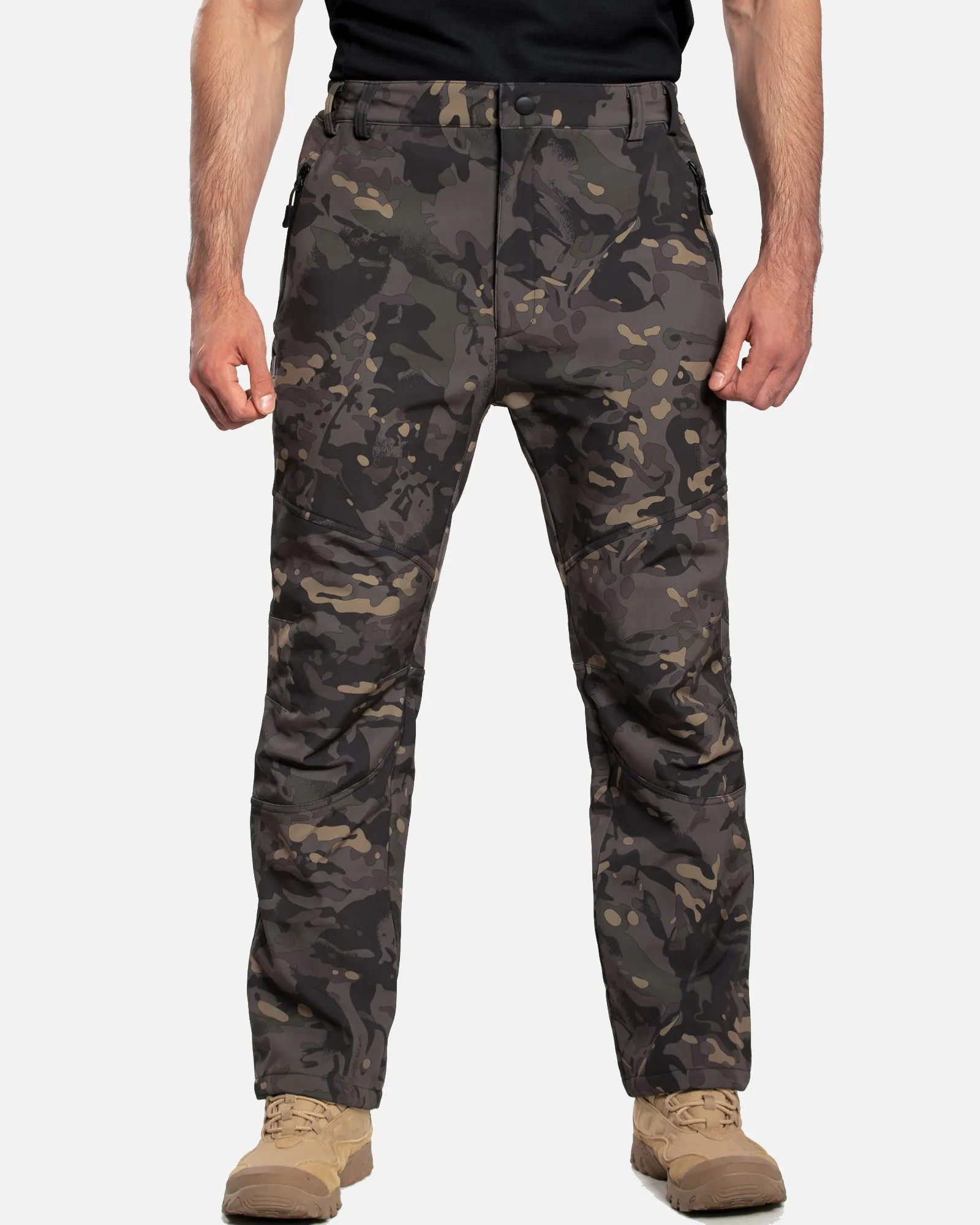 Men's Soft Shell Heated Pants with 12V Battery Pack Fleece Lined - Black Camo sold by DEWBU product image thumbnail 2