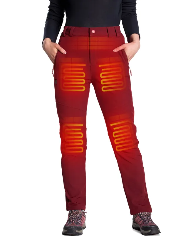 Women's Soft Shell  Heated Pants with 12V Battery Pack Fleece Lined - Red sold by DEWBU