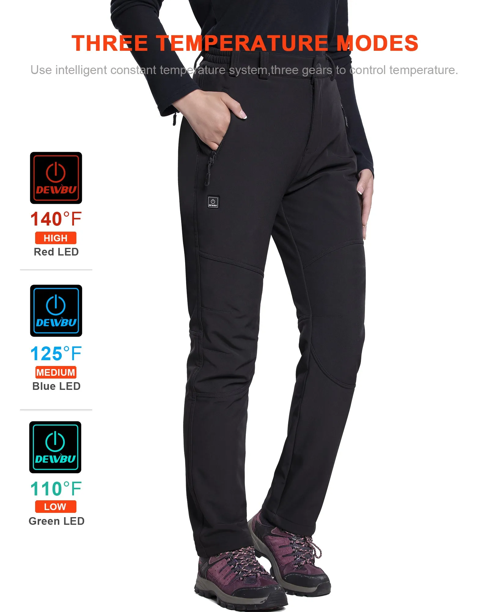 Women's Soft Shell Heated Pants with 12V Battery Pack Fleece Lined - Black sold by DEWBU product image thumbnail 5