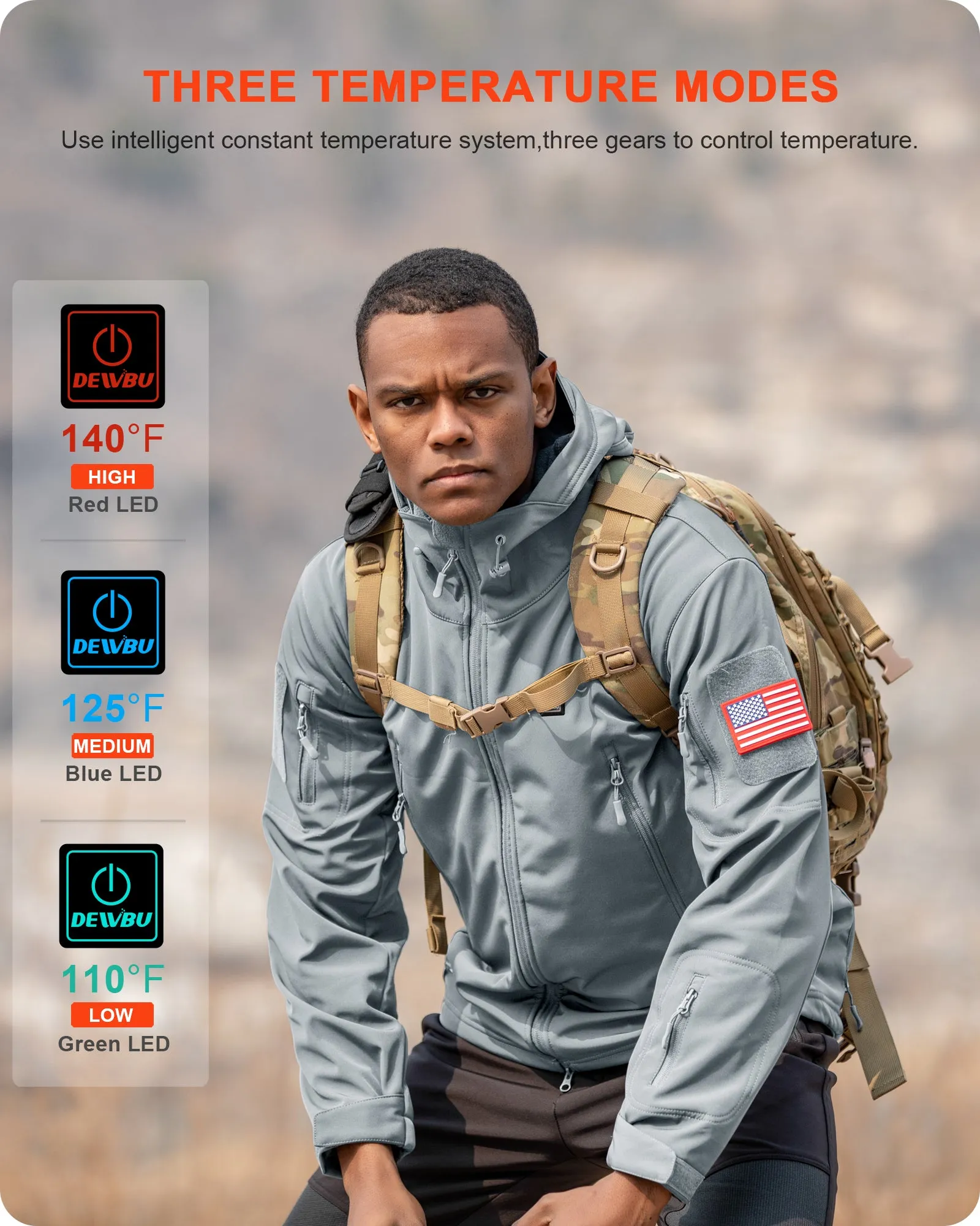 Men's Soft Shell Heated Jacket With 12V Battery Pack - Light Gray sold by DEWBU product image thumbnail 5