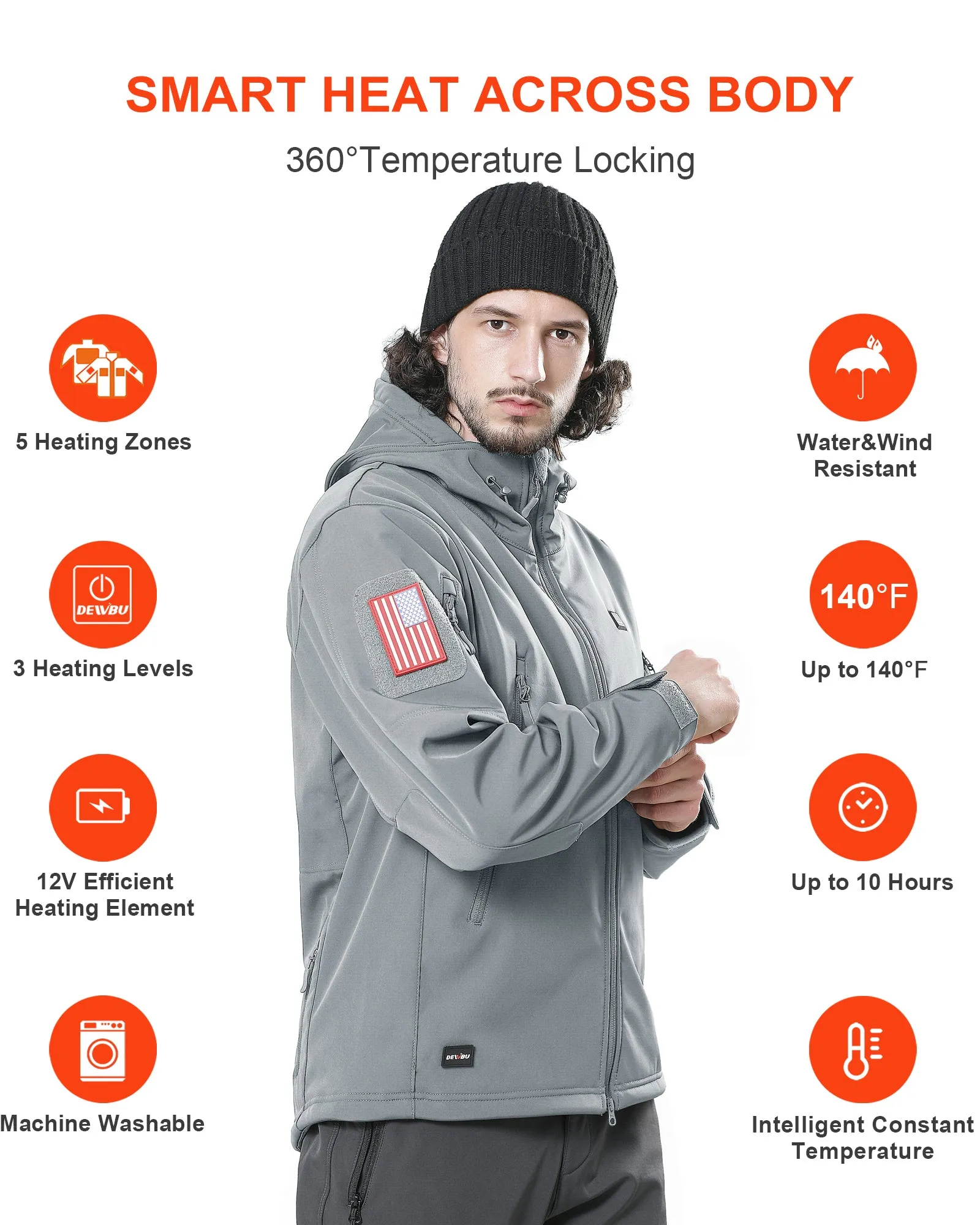 Men's Soft Shell Heated Jacket With 12V Battery Pack - Light Gray sold by DEWBU product image thumbnail 4