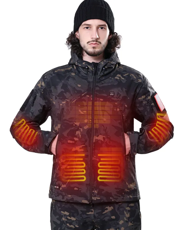 Men's Soft Shell Heated Jacket With 12V Battery Pack - Camo Black sold by DEWBU