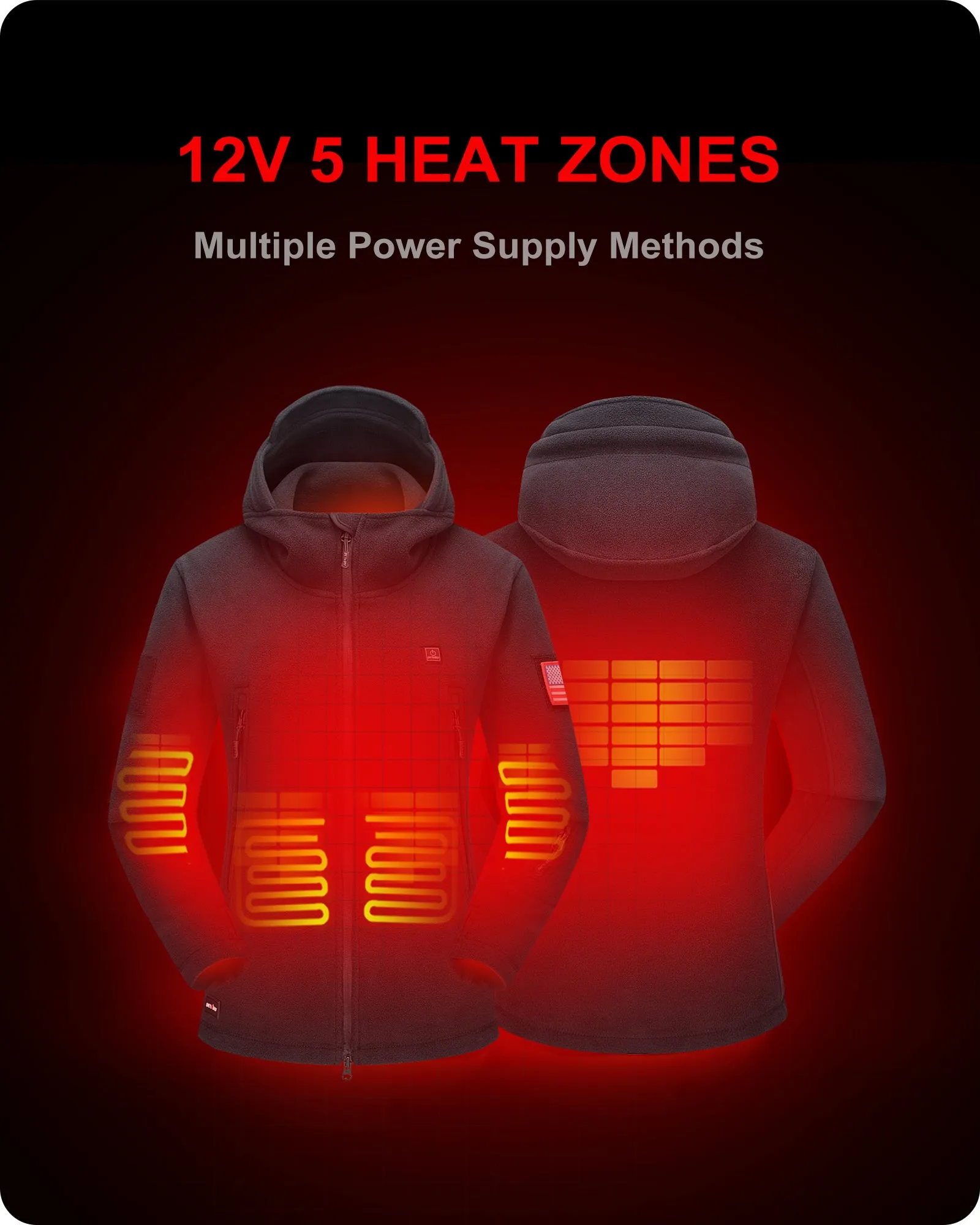 Women's Polar Fleece Heated Jacket With 12V Battery Pack - Black sold by DEWBU product image thumbnail 3