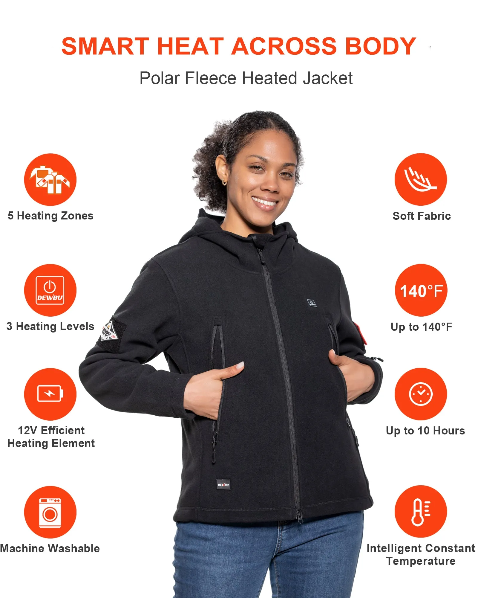 Women's Polar Fleece Heated Jacket With 12V Battery Pack - Black sold by DEWBU product image thumbnail 4