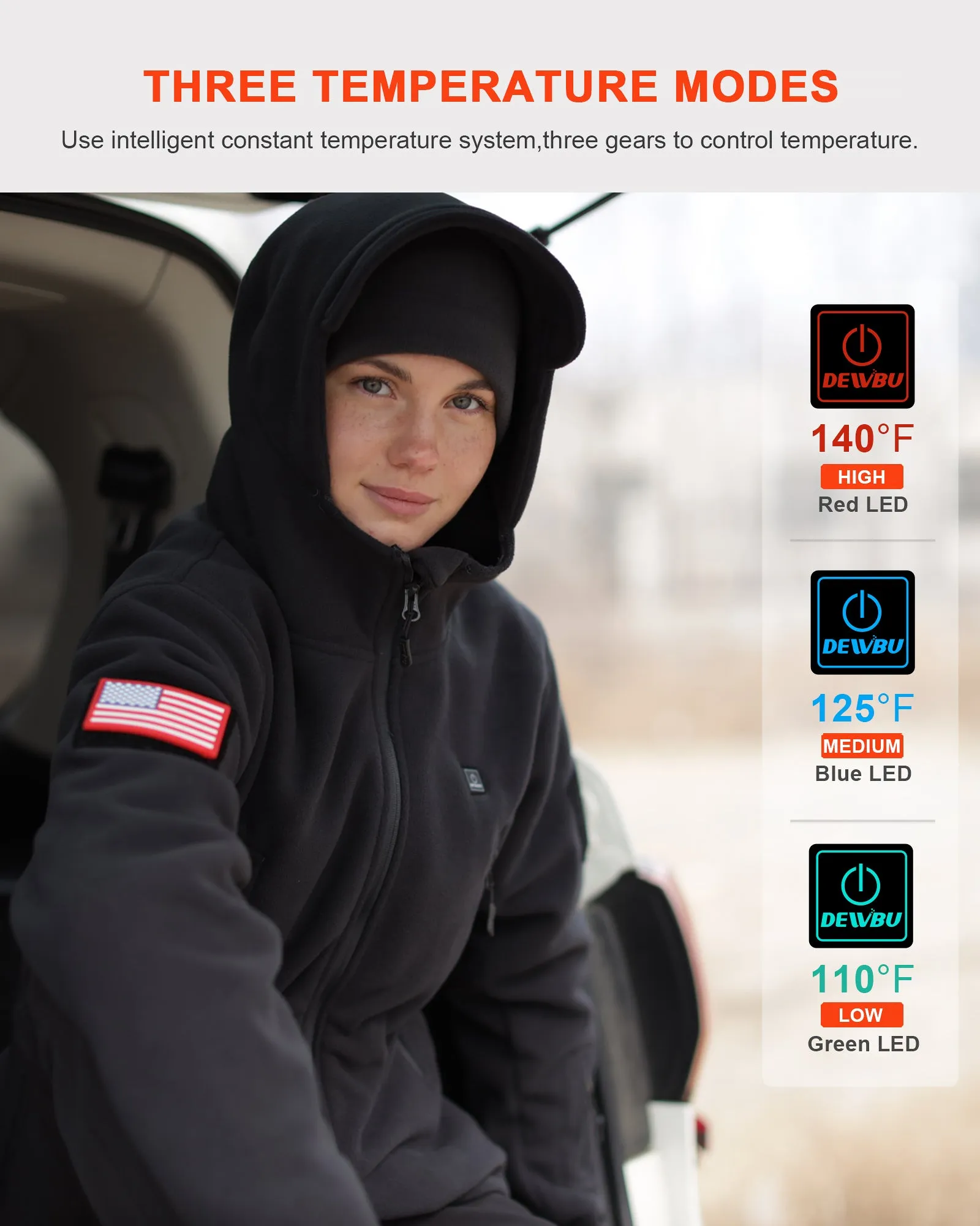 Women's Polar Fleece Heated Jacket With 12V Battery Pack - Black sold by DEWBU product image thumbnail 5
