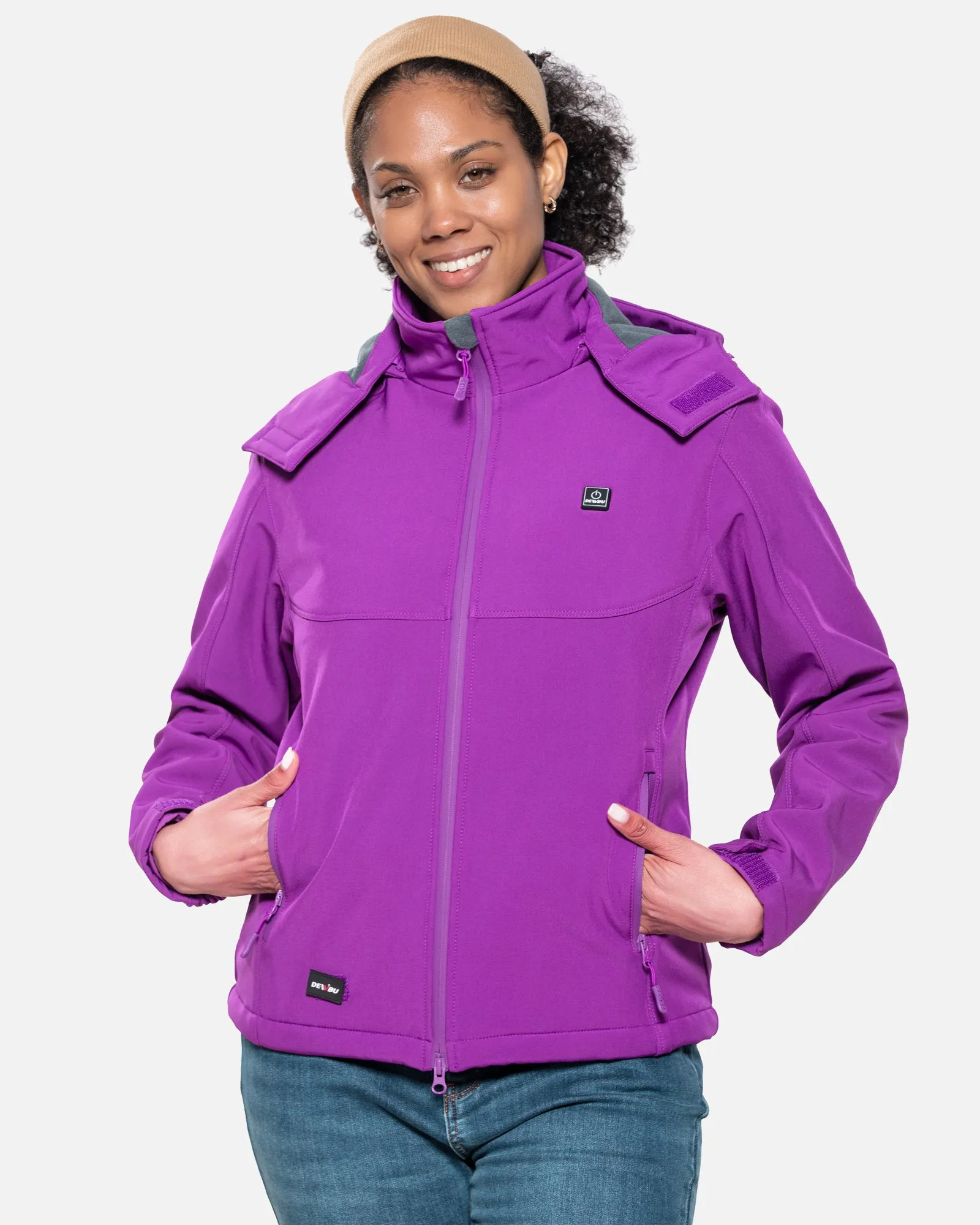 Women's Soft Shell Heated Jacket Detachable Hood With 12V Battery Pack - Purple sold by DEWBU product image thumbnail 2