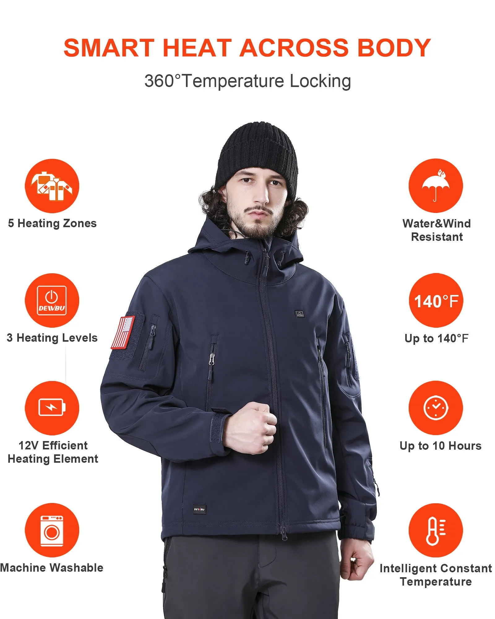 Men's Soft Shell Heated Jacket With 12V Battery Pack - Dark Blue sold by DEWBU product image thumbnail 4