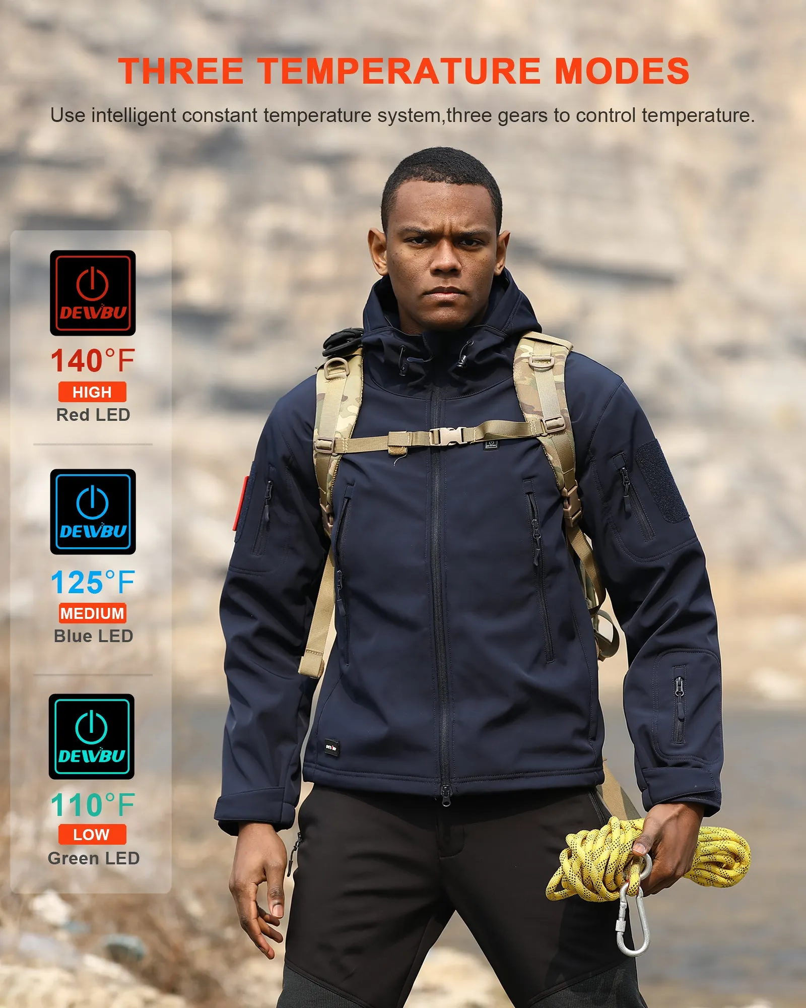 Men's Soft Shell Heated Jacket With 12V Battery Pack - Dark Blue sold by DEWBU product image thumbnail 5