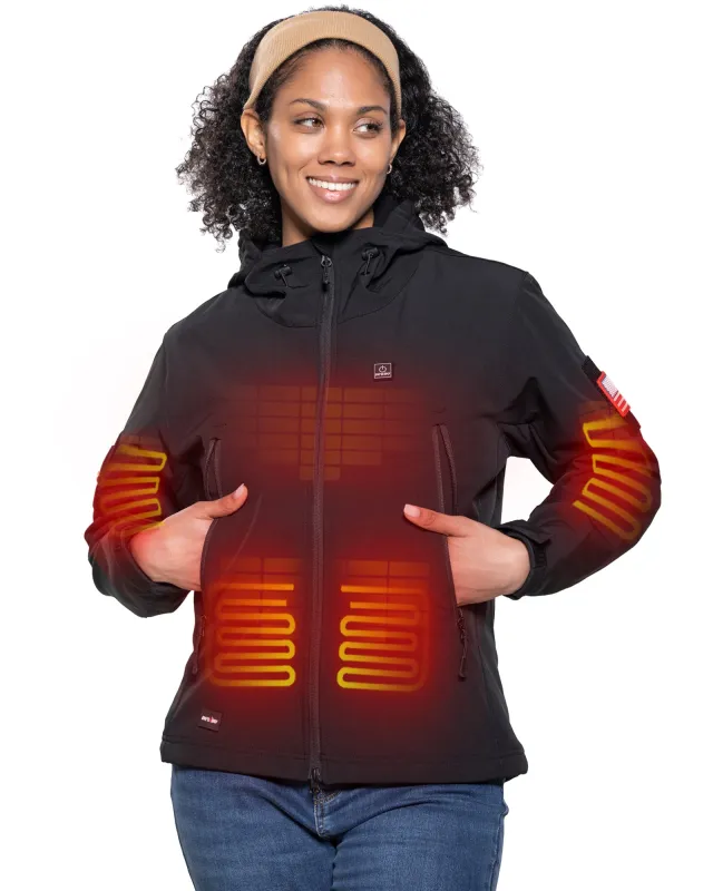 Women's Soft Shell Heated Jacket With 12V Battery Pack - Black sold by DEWBU