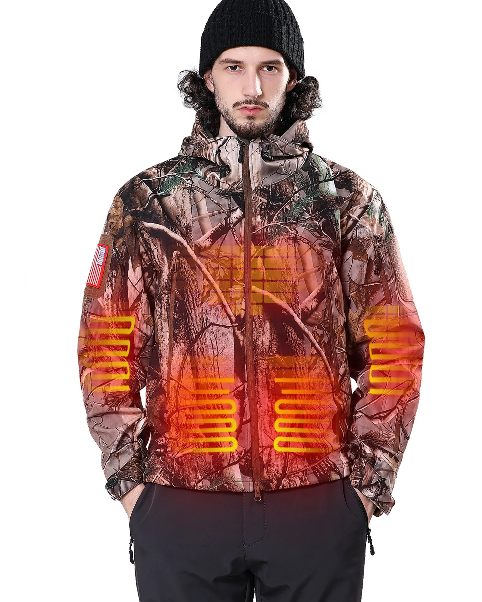 Men's Soft Shell Heated Jacket With 12V Battery Pack - Tree sold by DEWBU