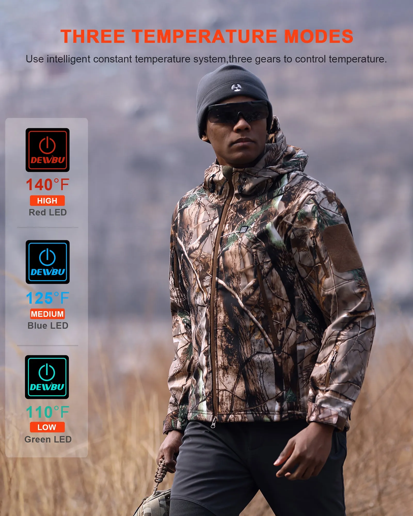 Men's Soft Shell Heated Jacket With 12V Battery Pack - Tree sold by DEWBU product image thumbnail 5