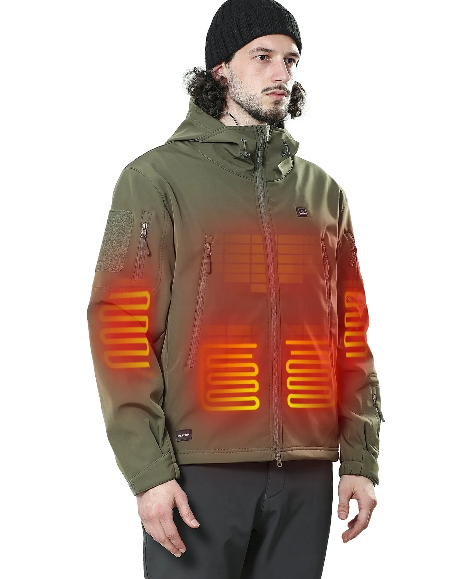 Men's Soft Shell Heated Jacket With 12V Battery Pack - Olive Green sold by DEWBU