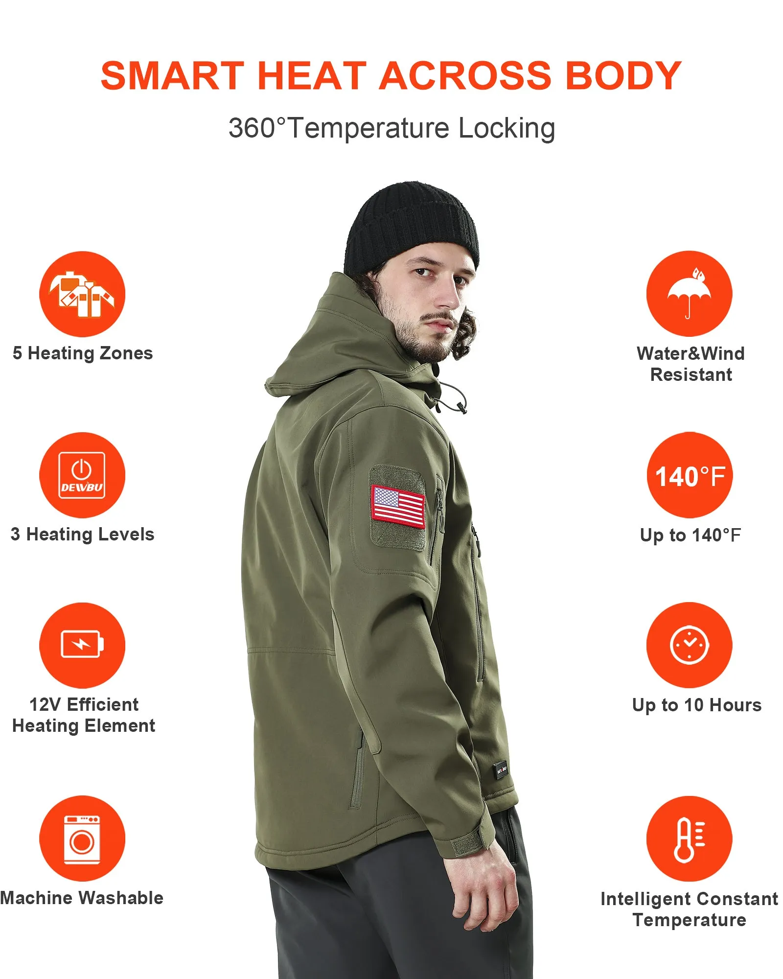 Men's Soft Shell Heated Jacket With 12V Battery Pack - Olive Green sold by DEWBU product image thumbnail 4