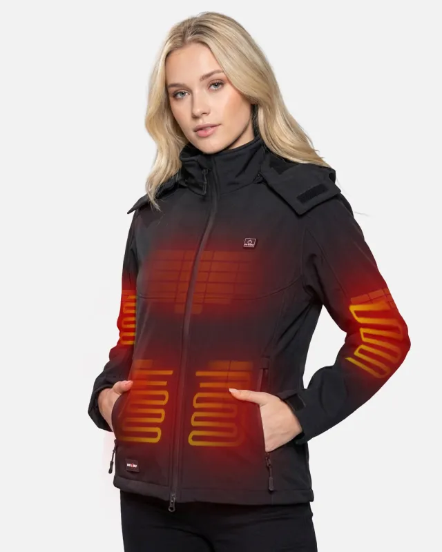 Women's Soft Shell Heated Jacket Detachable Hood With 12V Battery Pack made by DEWBU