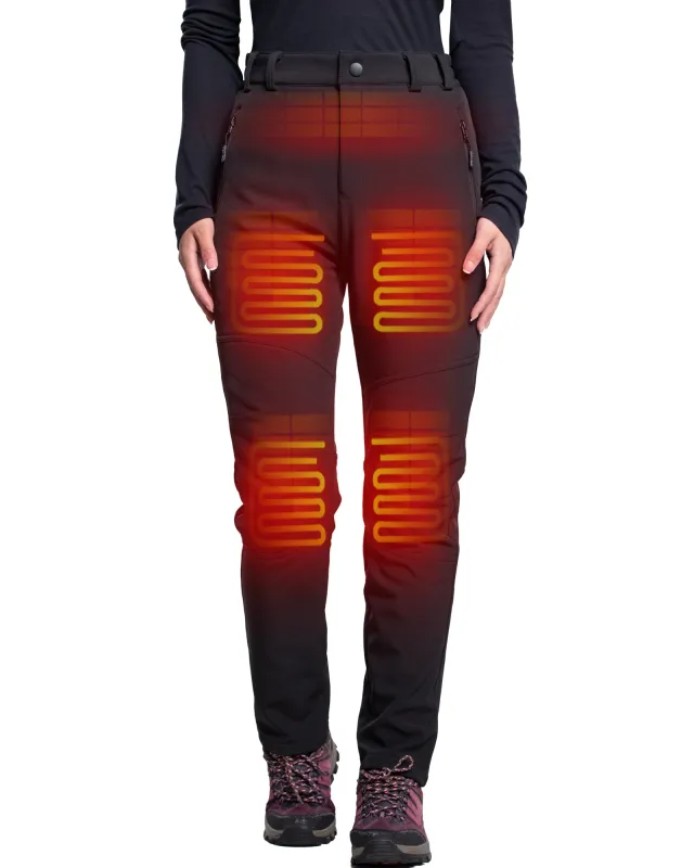 Women's Soft Shell Heated Pants with 12V Battery Pack Fleece Lined made by DEWBU