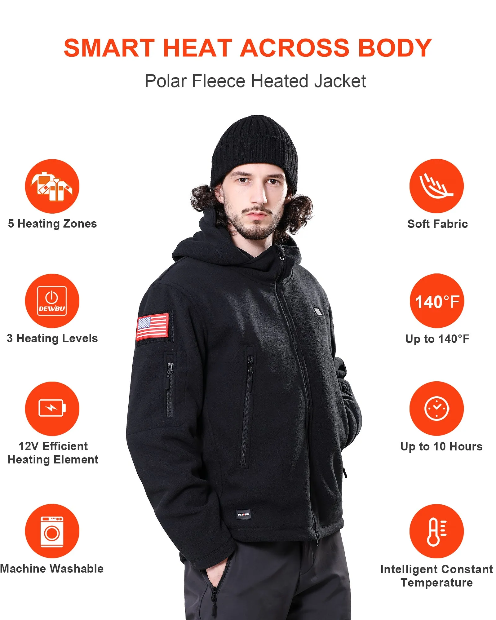 Men's Polar Fleece Heated Jacket With 12V Battery Pack sold by DEWBU product image thumbnail 4
