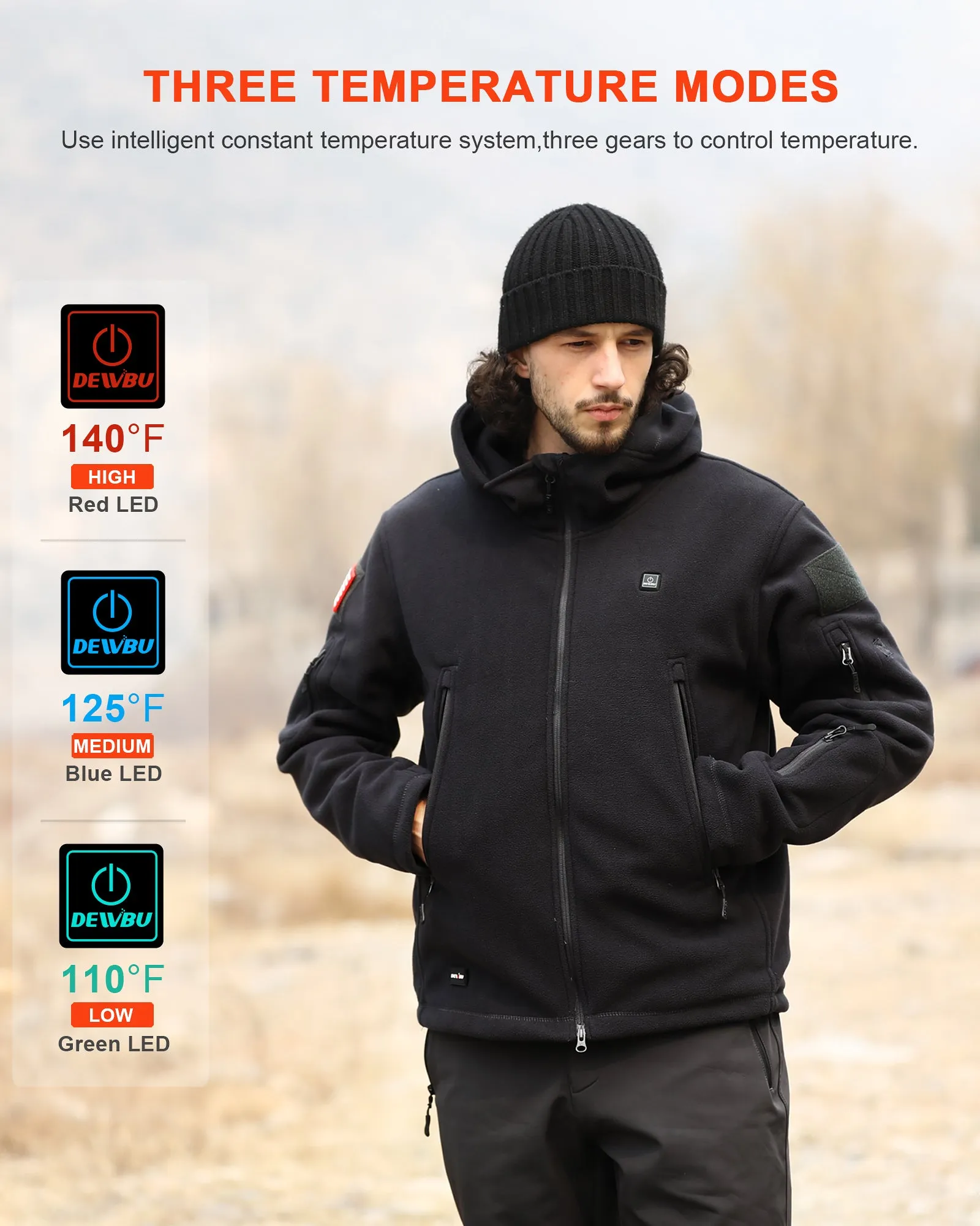 Men's Polar Fleece Heated Jacket With 12V Battery Pack sold by DEWBU product image thumbnail 5