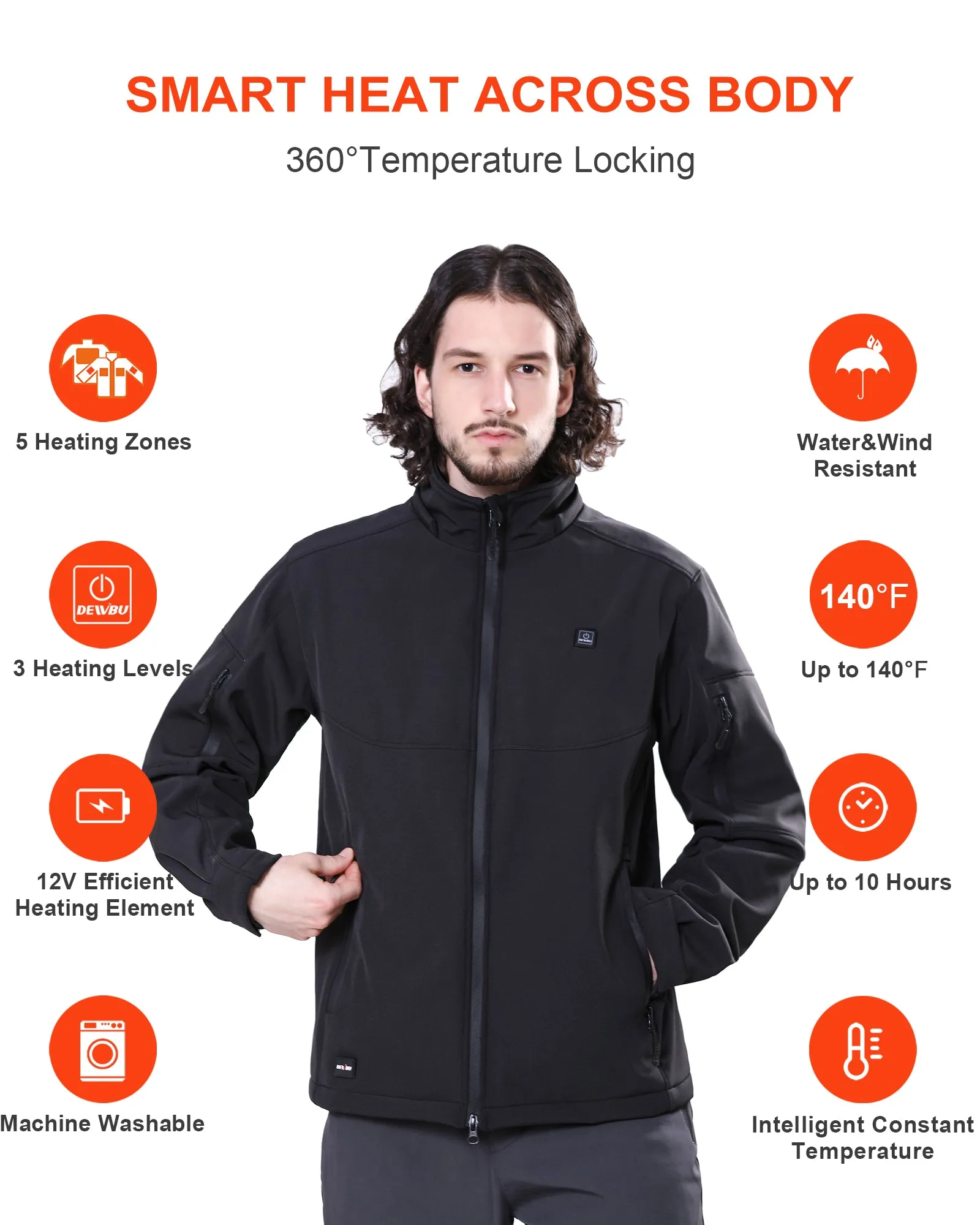 Men's Soft Shell Heated Jacket Detachable Hood With 12V Battery Pack sold by DEWBU product image thumbnail 4