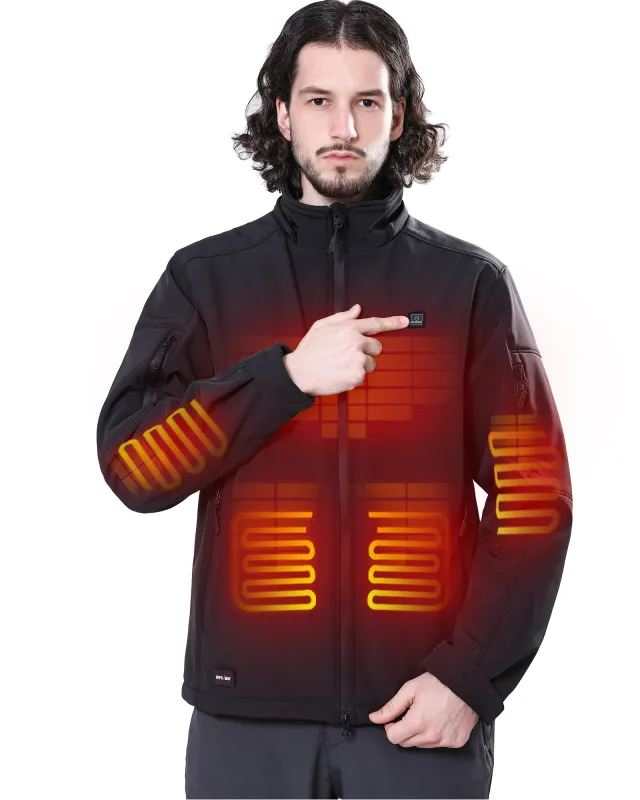 Men's Soft Shell Heated Jacket Detachable Hood With 12V Battery Pack made by DEWBU