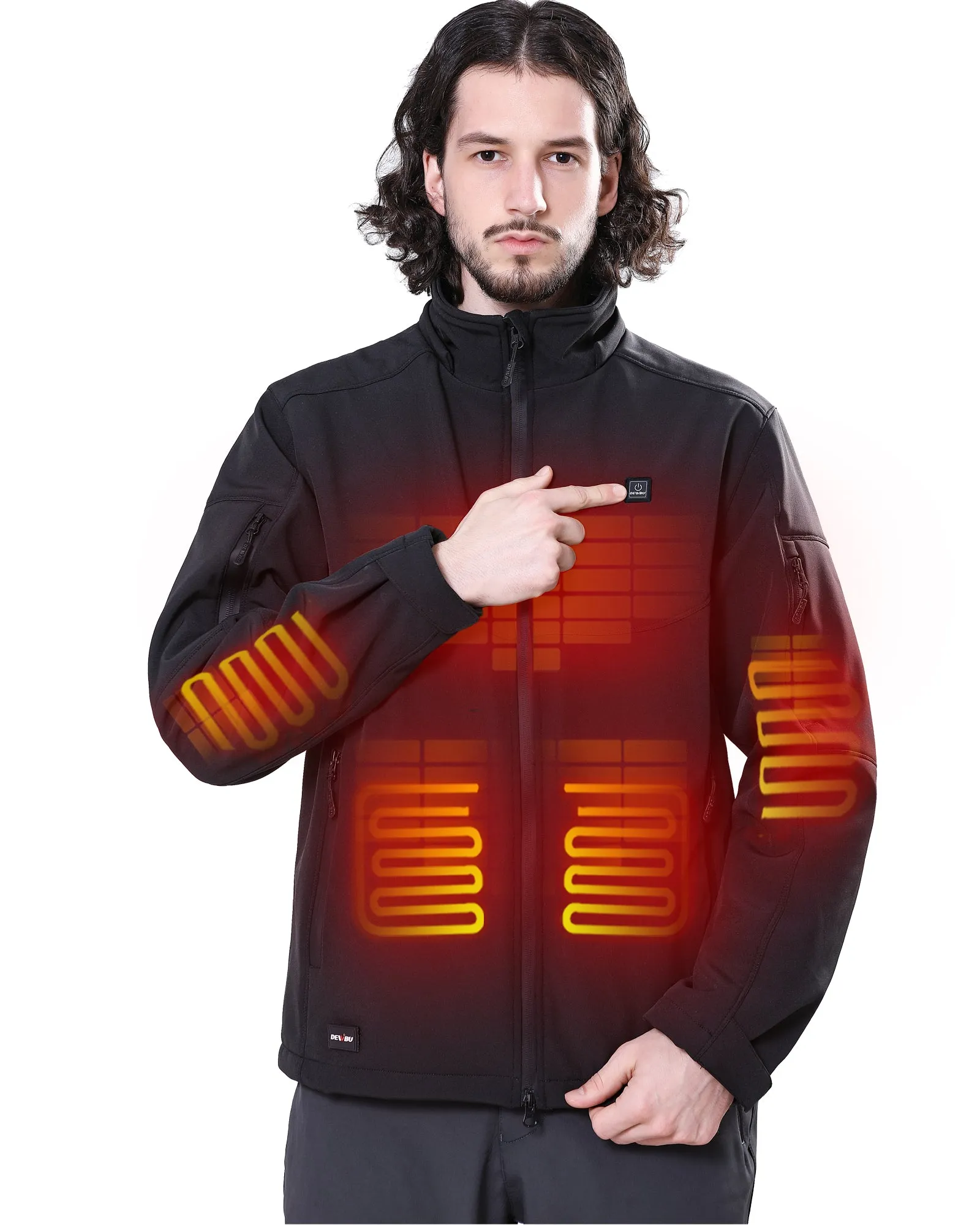 Men's Soft Shell Heated Jacket Detachable Hood With 12V Battery Pack sold by DEWBU