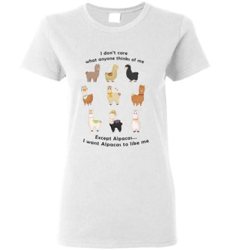 t-shirt: I Want Alpacas to Like Me Gildan Ladies Short-Sleve sold by Purely Alpaca