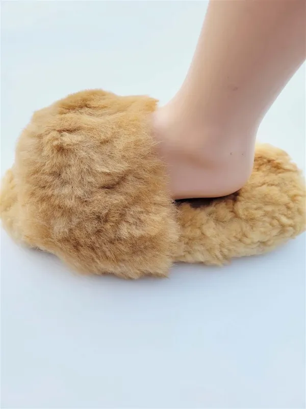 Slide-In Fluffy Furry Fuzzy Alpaca Fur Slippers sold by Purely Alpaca