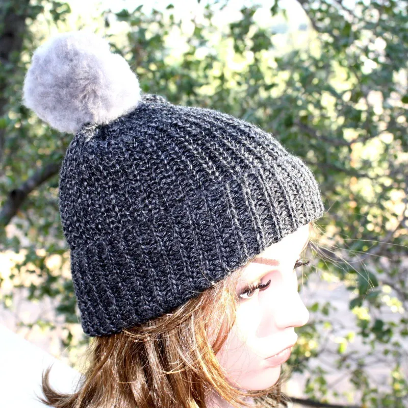 100% Alpaca Pom-Pom Channel Beanie Hat sold by Purely Alpaca