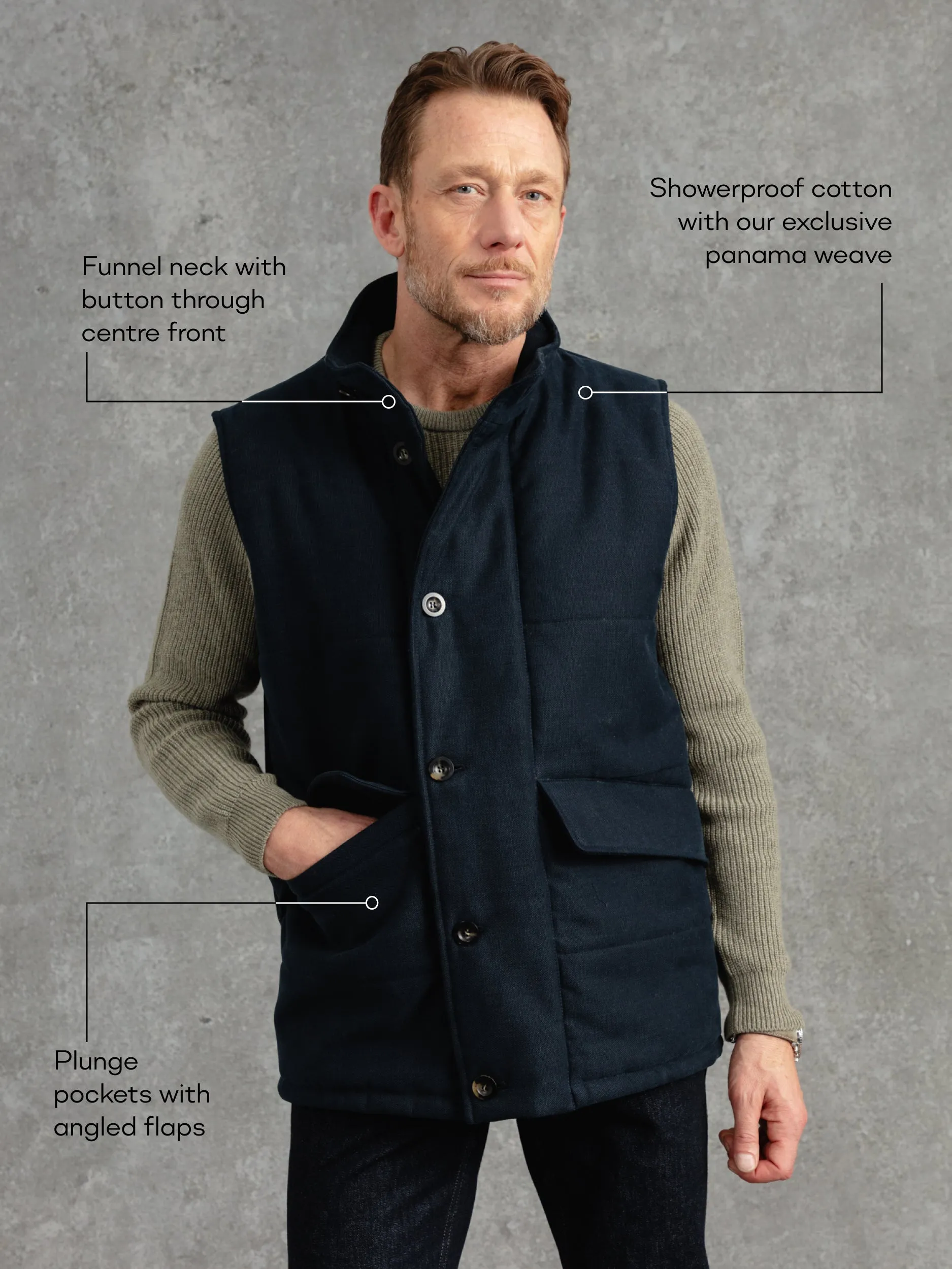 The Panama Wadded Gilet - Ink sold by Private White V.C. product image thumbnail 2